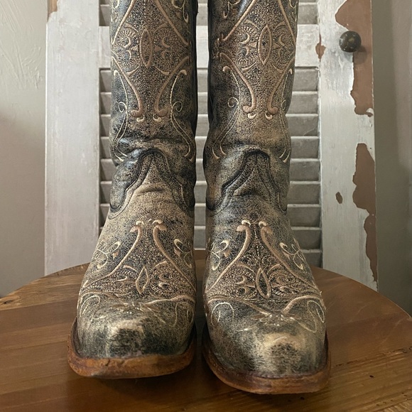 Circle G by Corral Women’s Chocolate Crackle with Bone Fancy Embroidery Snip Toe - Picture 12 of 15